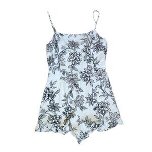 Lush Romper Womens Size S Small Black White Floral Linen Blend Zip Back Summer